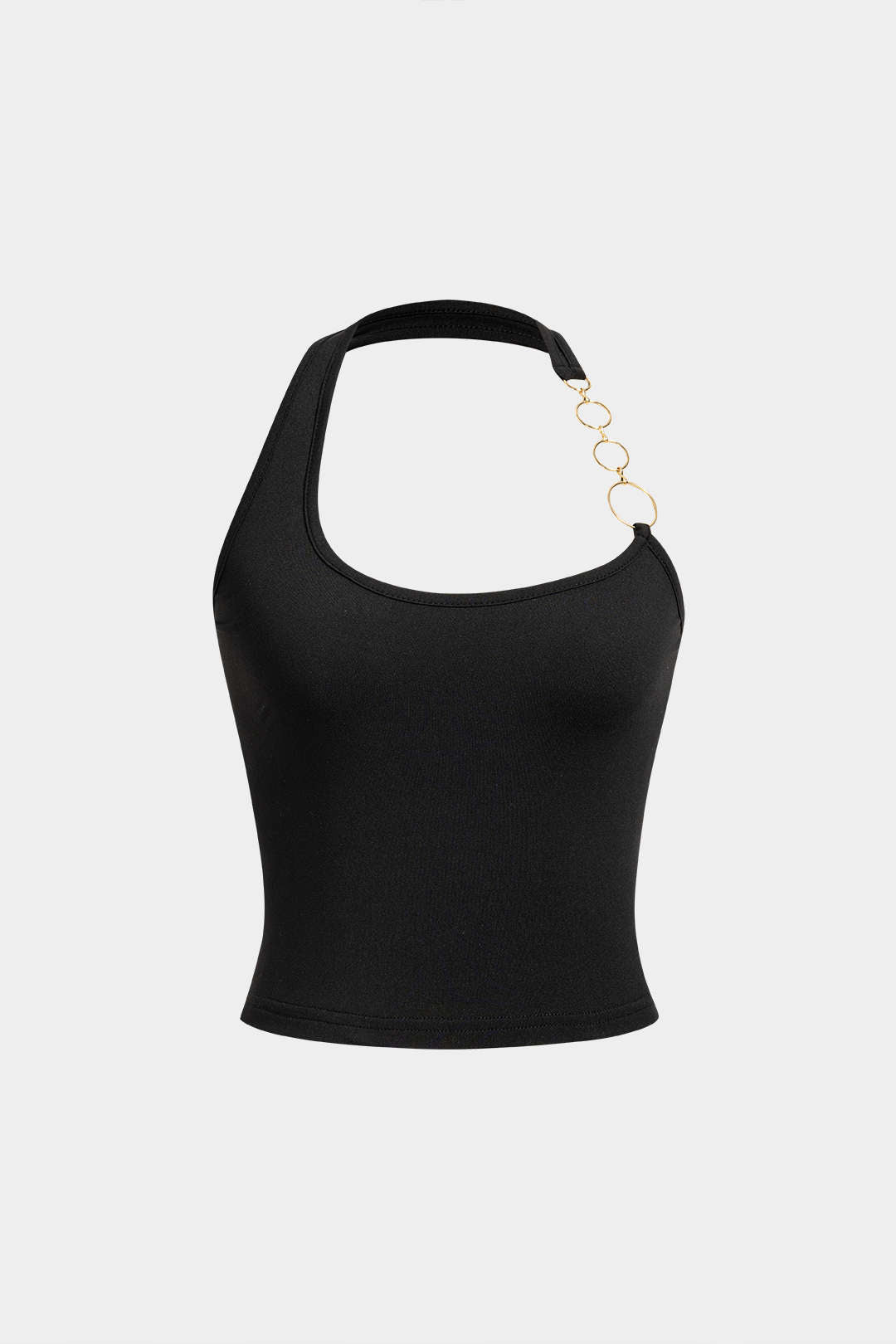 Metallic Halter Neck Backless Asymmetrical Tank Top