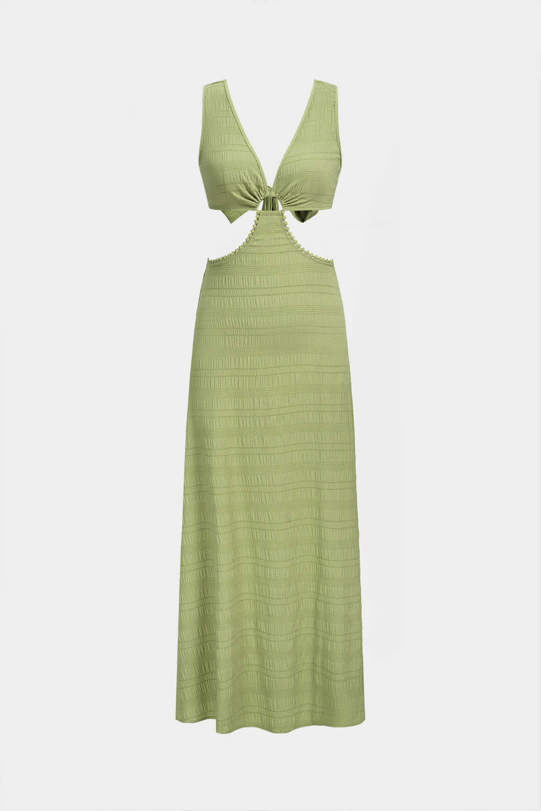 V-Neck Cut Out Tie Back Backless Sleeveless Maxi Dress