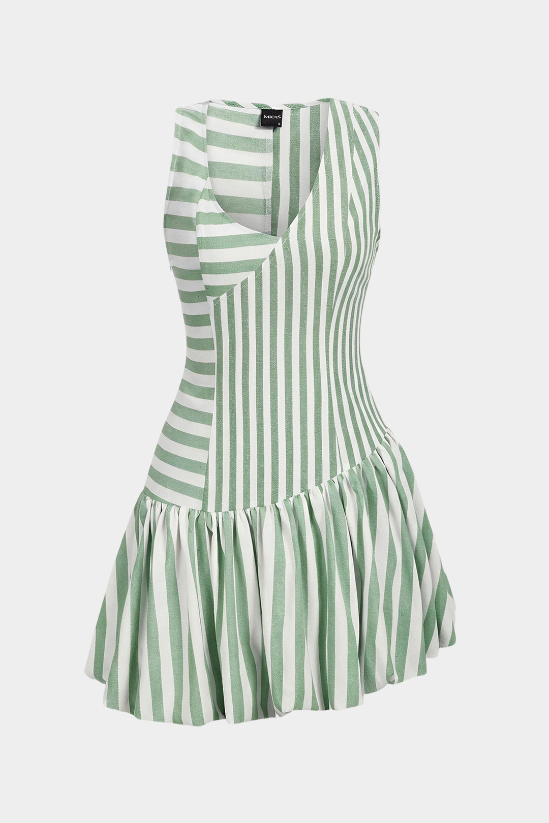 Stripes Print Asymmetrical Ruched Sleeveless Mini Dress