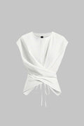 Solid Ruched Tie-Up Crossed T-Shirt