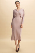 V-Neck Batwing Sleeve Ruched Maxi Dress