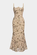 Floral Print Tie Back Corset Backless Sleeveless Maxi Dress