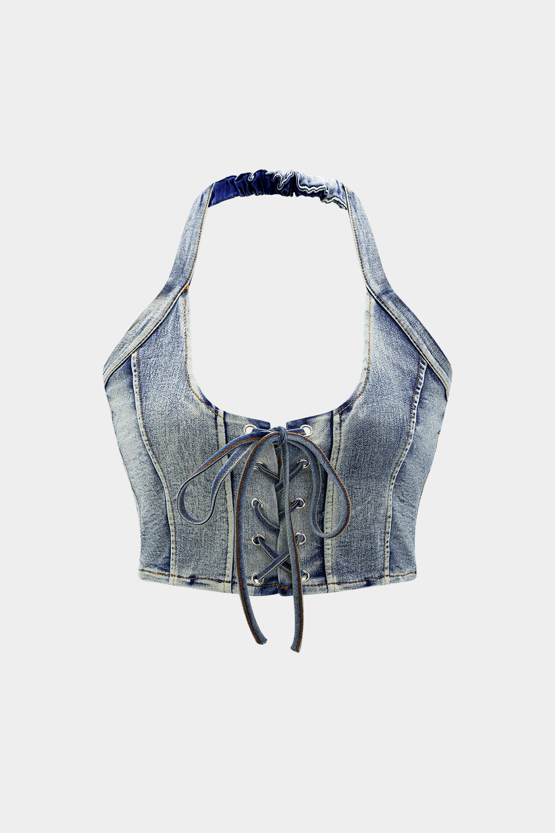 Denim Tie Up Halter And Mini Skirt Set