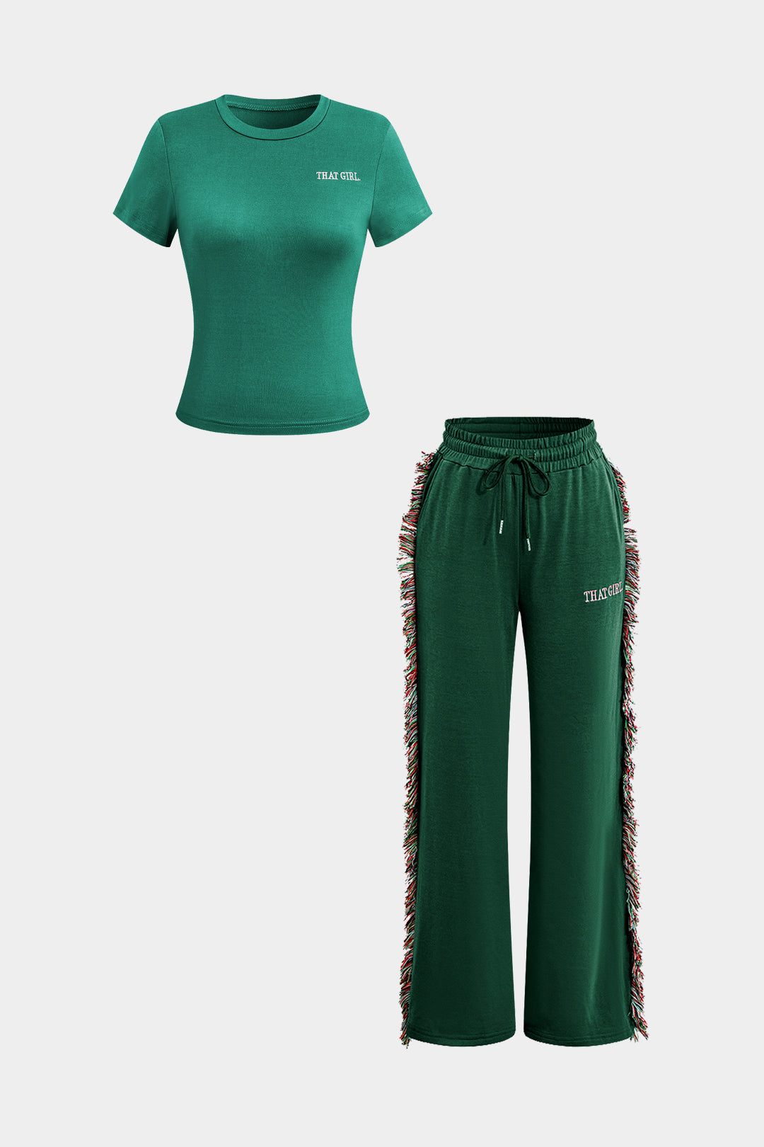Letter Print T-shirt And Tassel Drawstring Pants Set