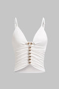 Metallic V-Neck Ruched Cami Top