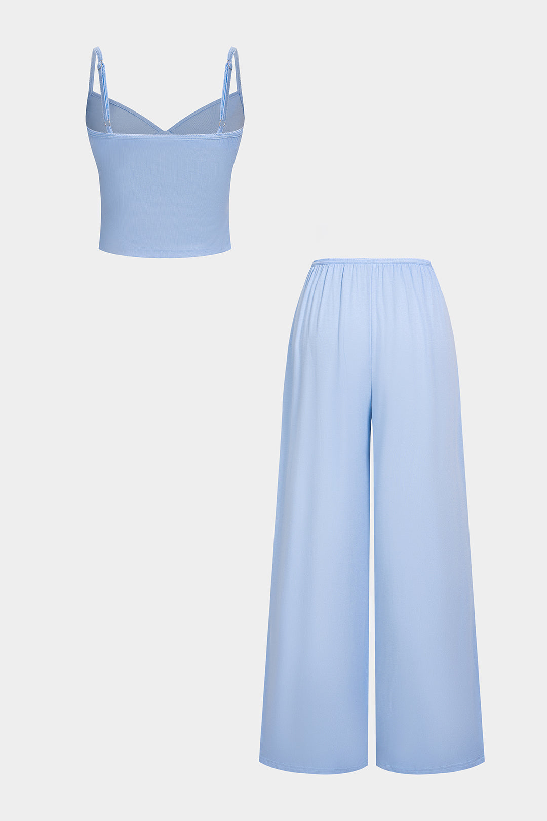 Solid V-Neck Cami Top And Wide Leg Pants Set