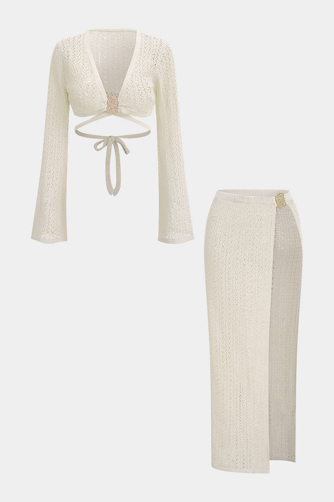 Knit Metallic Long Sleeve Tie-Up Split Cover Up
