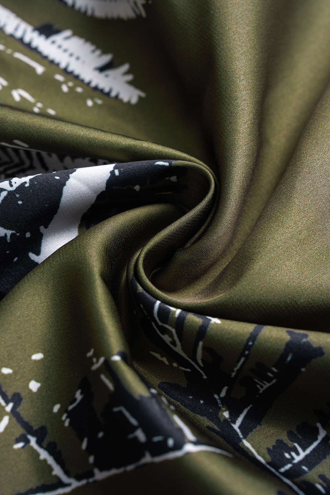 Leaves Print Satin Asymmetrical Tie-Up Ruched Skirt