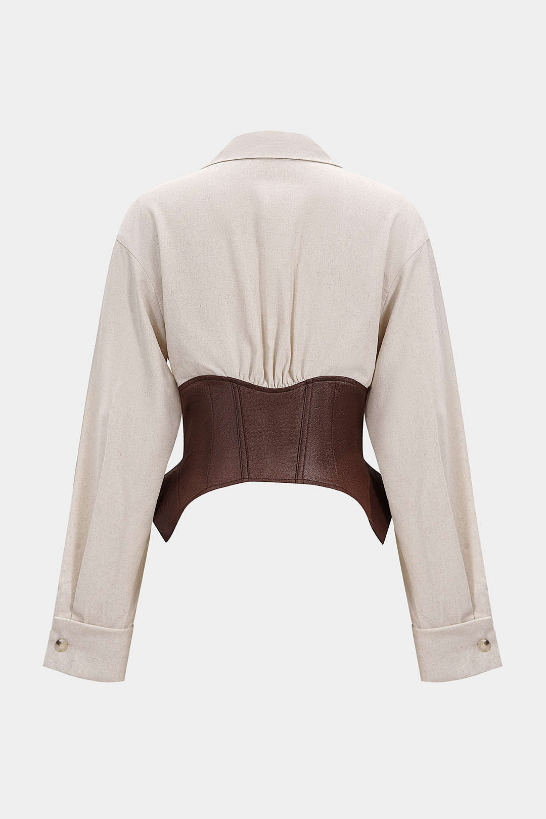 Linen Patchwork Metallic Buckle Long-Sleeve Shirt