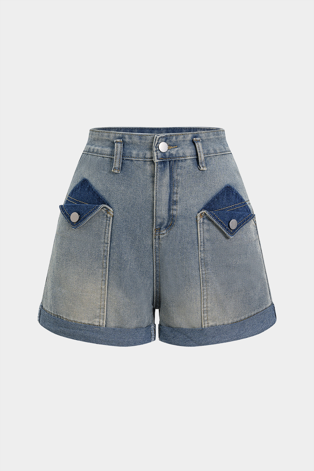 Denim Contrast High Waist Pocket Shorts