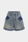 Denim Contrast High Waist Pocket Shorts