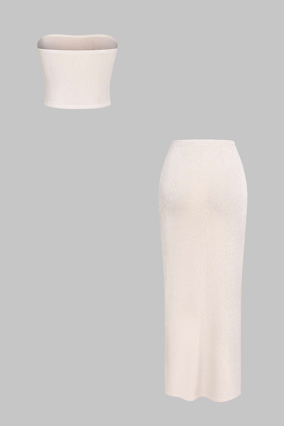 Mesh Metallic Asymmetrical Ruched Tube Top And Knotted Skirt Set