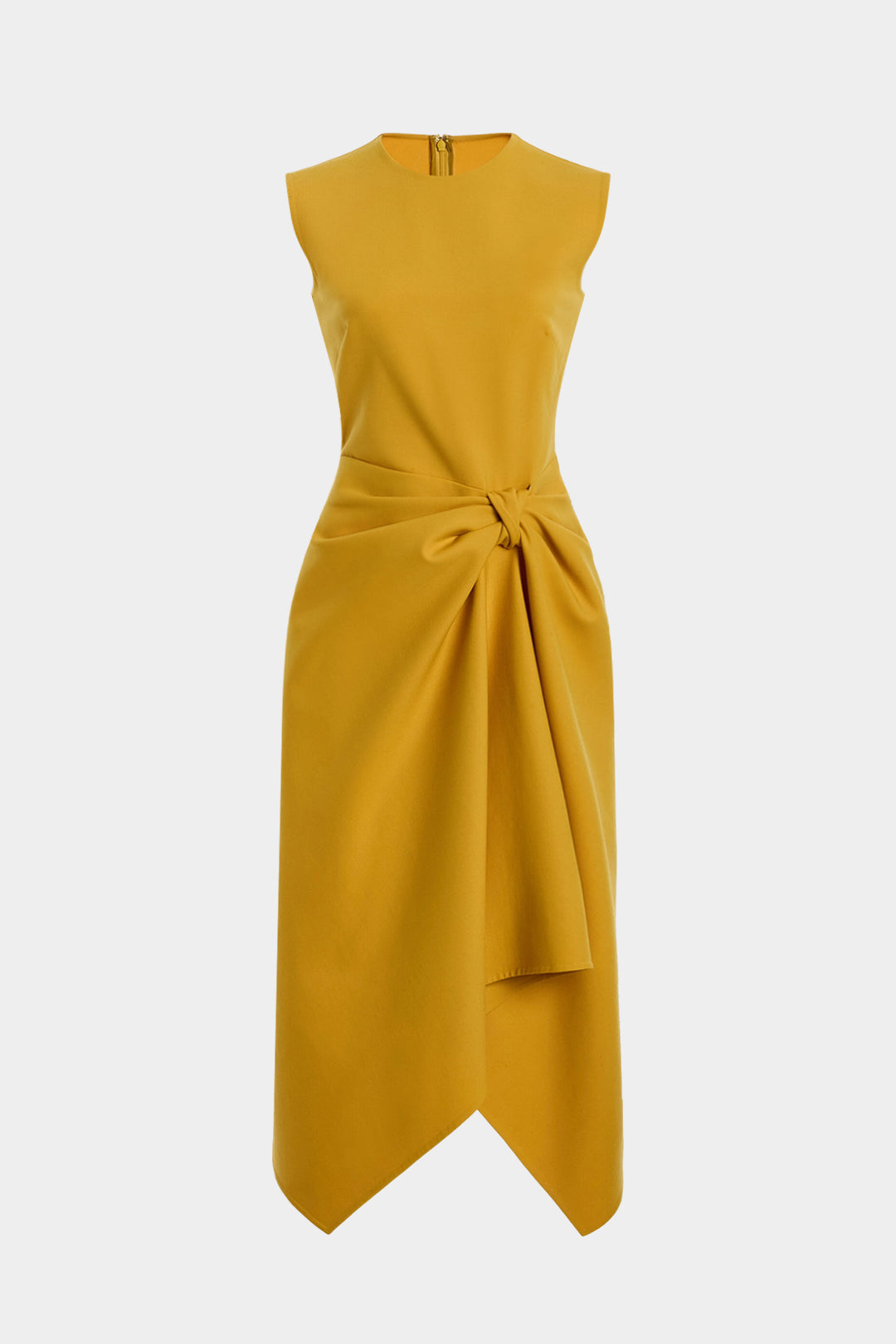 Round Neck Asymmetrical Ruched Sleeveless Midi Dress