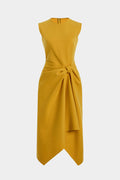 Round Neck Asymmetrical Ruched Sleeveless Midi Dress