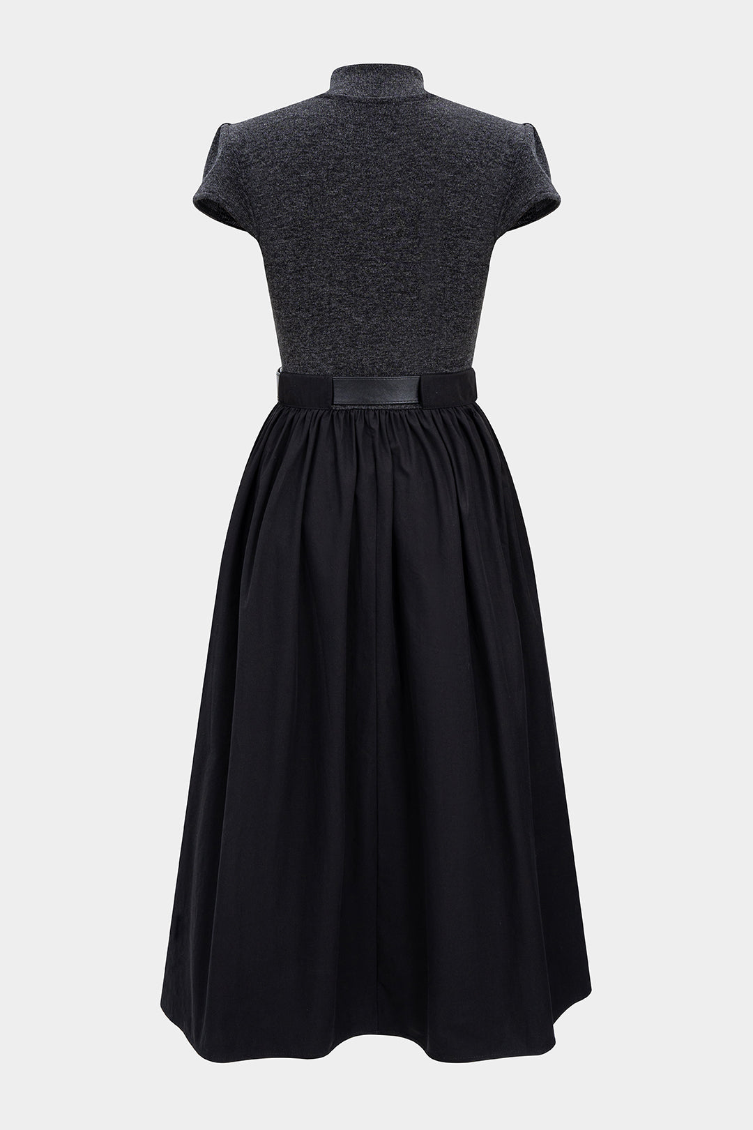 Mock Neck Patchwork Belted Short Sleeve Midi Dress