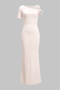 Solid Asymmetrical Twist Knot Short Sleeve Maxi Dress