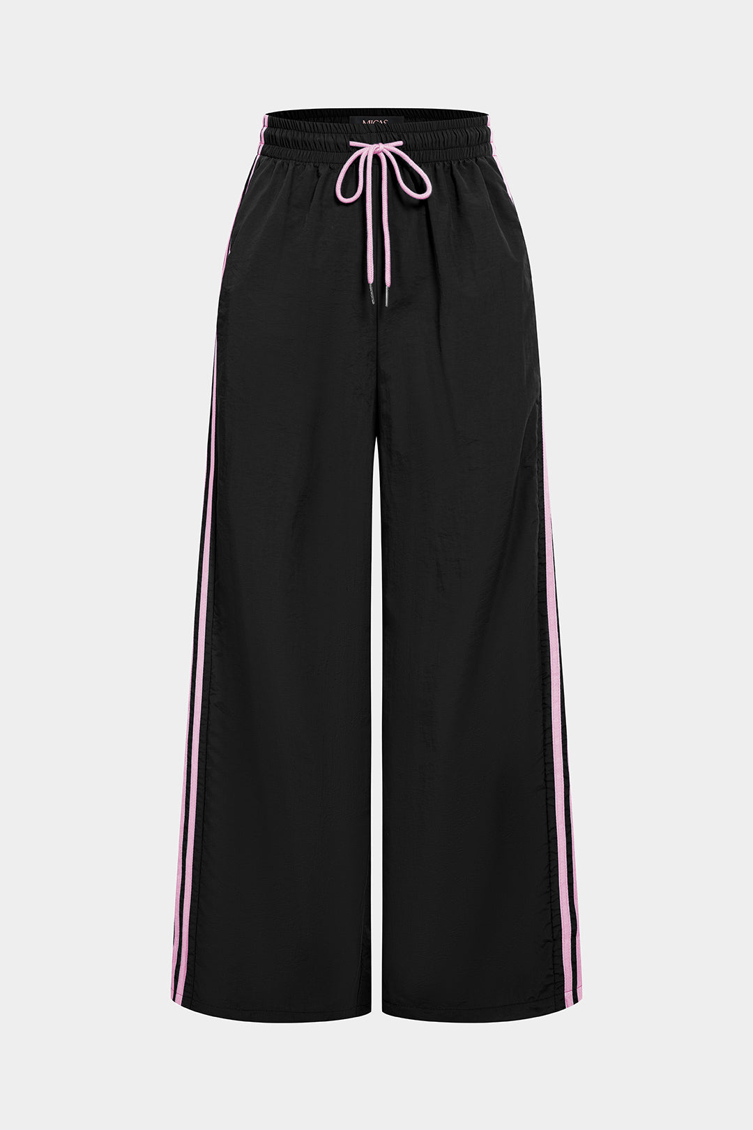 Contrast Drawstring High Waist Wide Leg Pants