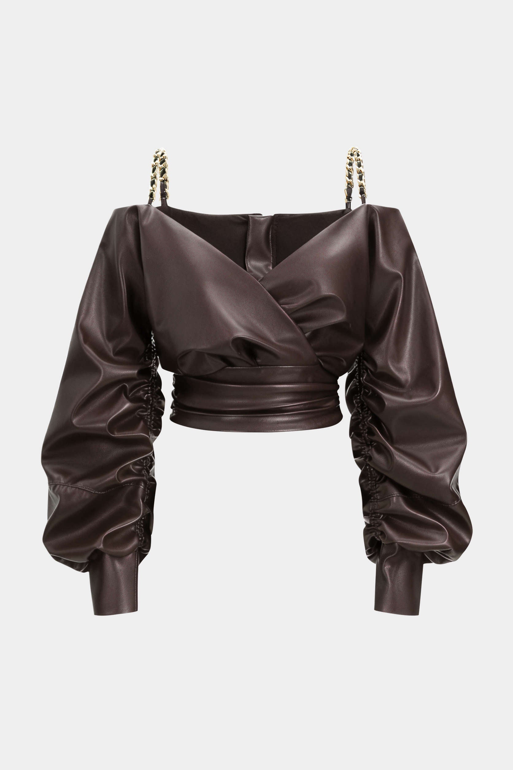 Faux Leather Metallic Crossed Long-Sleeve Shirt