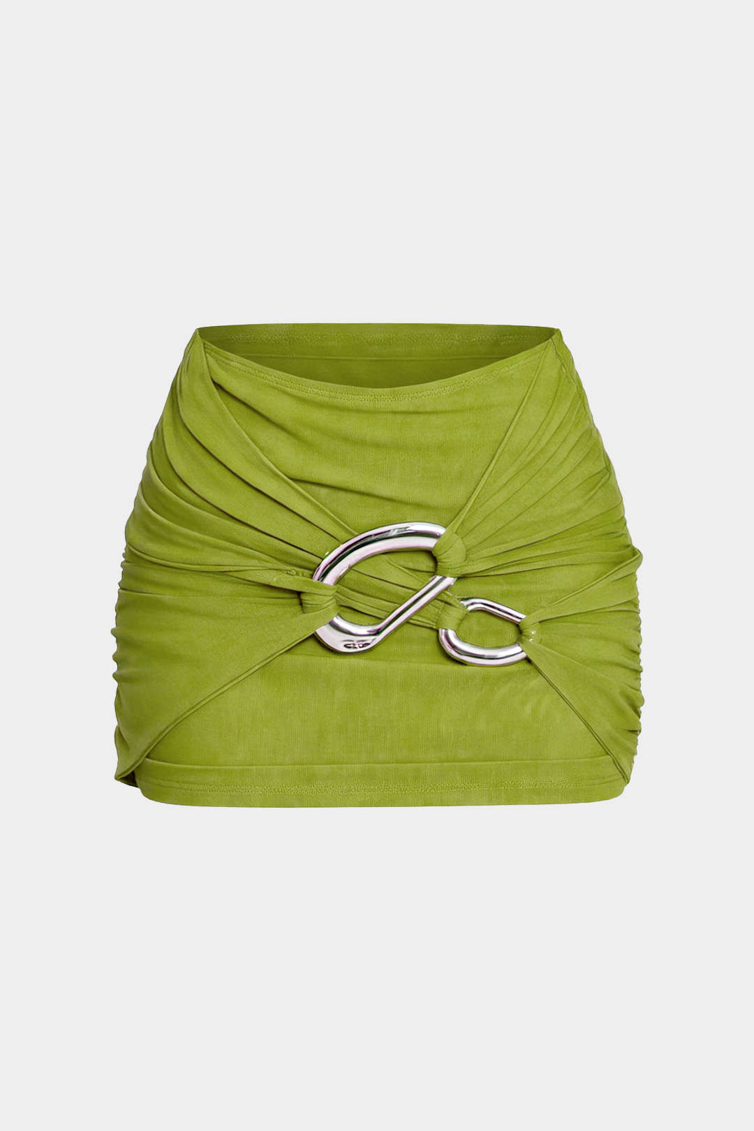 Ruched Asymmetrical Metallic Decor Mini Skirt