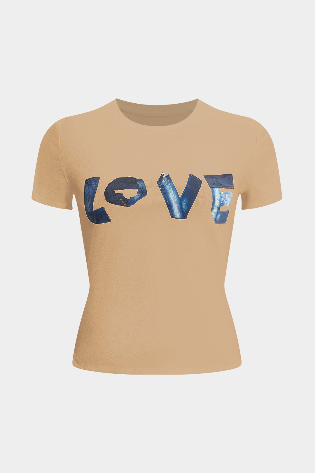 Letter Print Round Neck Short Sleeve T-Shirt
