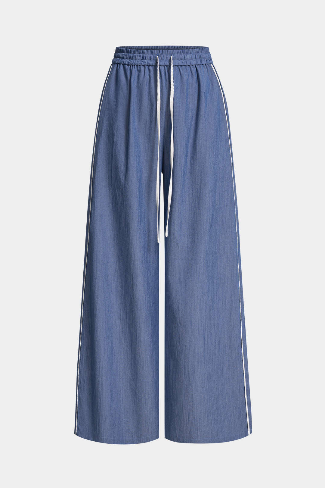 Contrast Binding Drawstring Shirred Waistband Wide Leg Pants