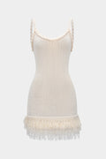 Knit Fringe Braided Backless Slip Sleeveless Dress