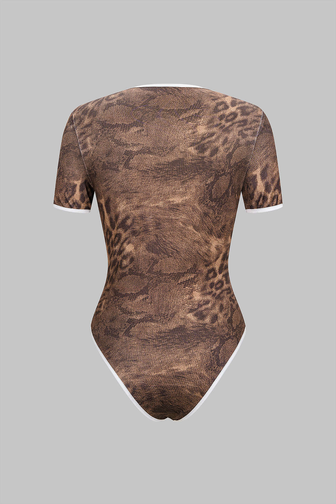 Leopard Stripes Print Round Neck Short Sleeve Bodysuit