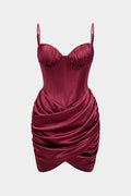 Satin Ruched Sleeveless Midi Dress