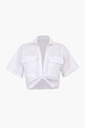 Basic Flap Pocket Twist Hem Shirt