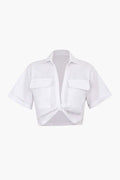 Basic Flap Pocket Twist Hem Shirt