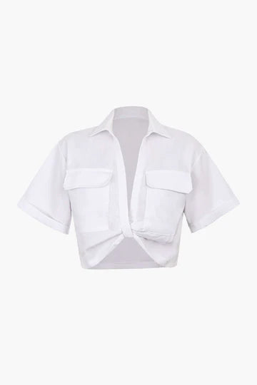 Basic Flap Pocket Twist Hem Shirt