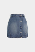 Denim Asymmetrical Seamdetail Button Skirt