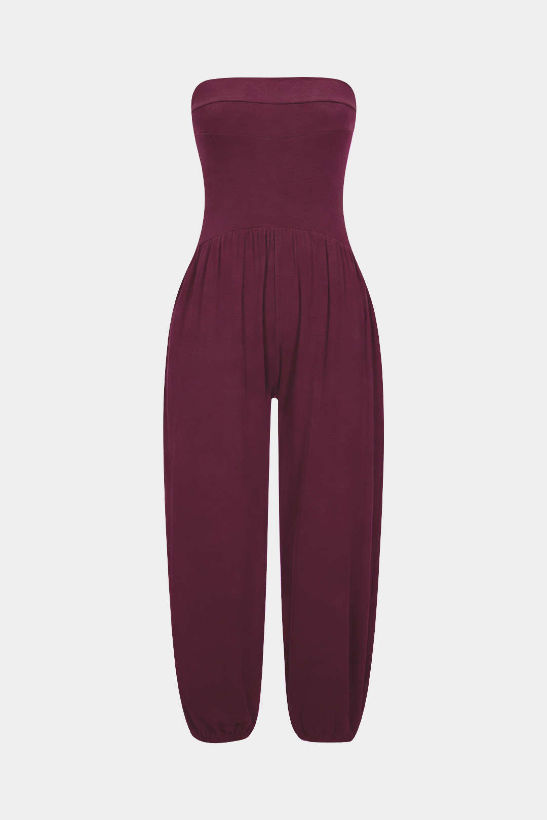 Solid Ruched Strapless Jumpsuit