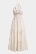 Fringe Halter V-Neck Sleeveless Maxi Dress