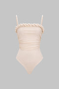 Solid Twist Knot Ruched Sleeveless Bodysuit