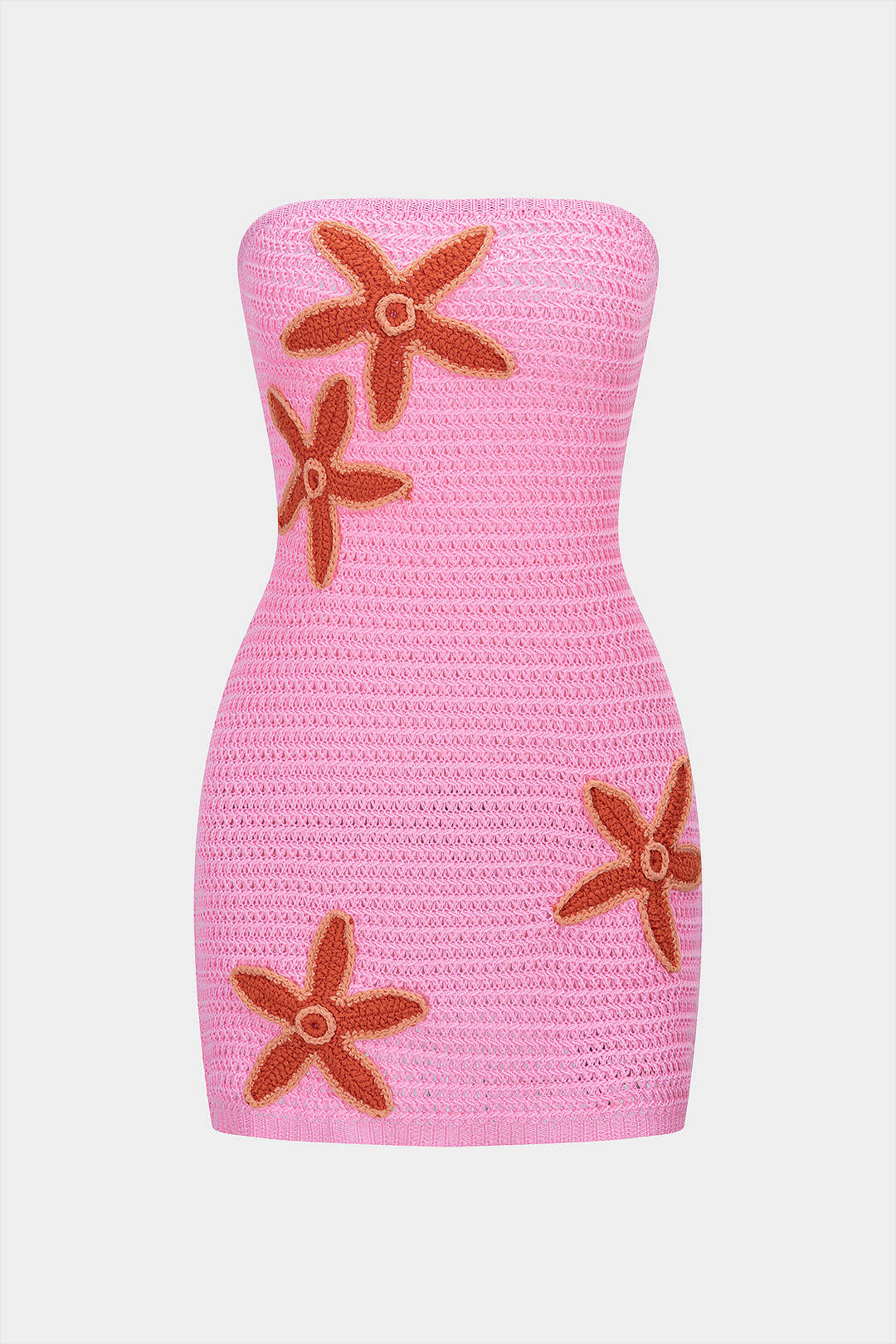 Knit Contrast Floral Strapless Sleeveless Dress