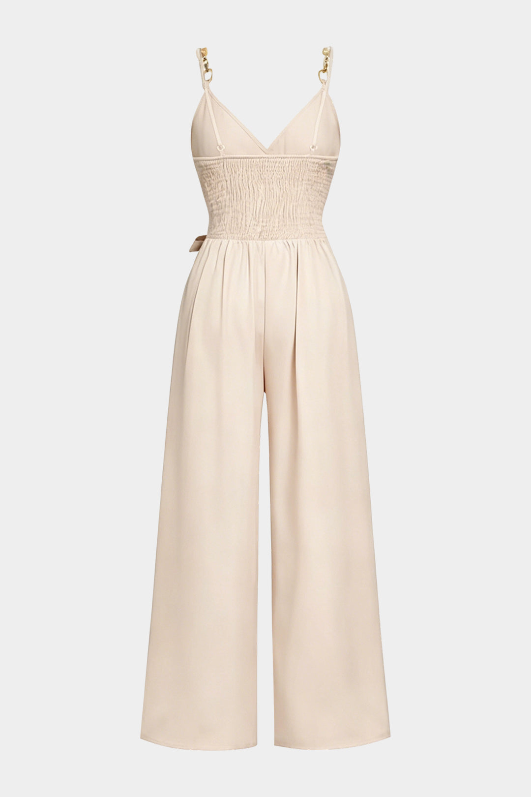 Crossed V-Neck Tie Front Metallic Chain Sleeveless Jumpsuit