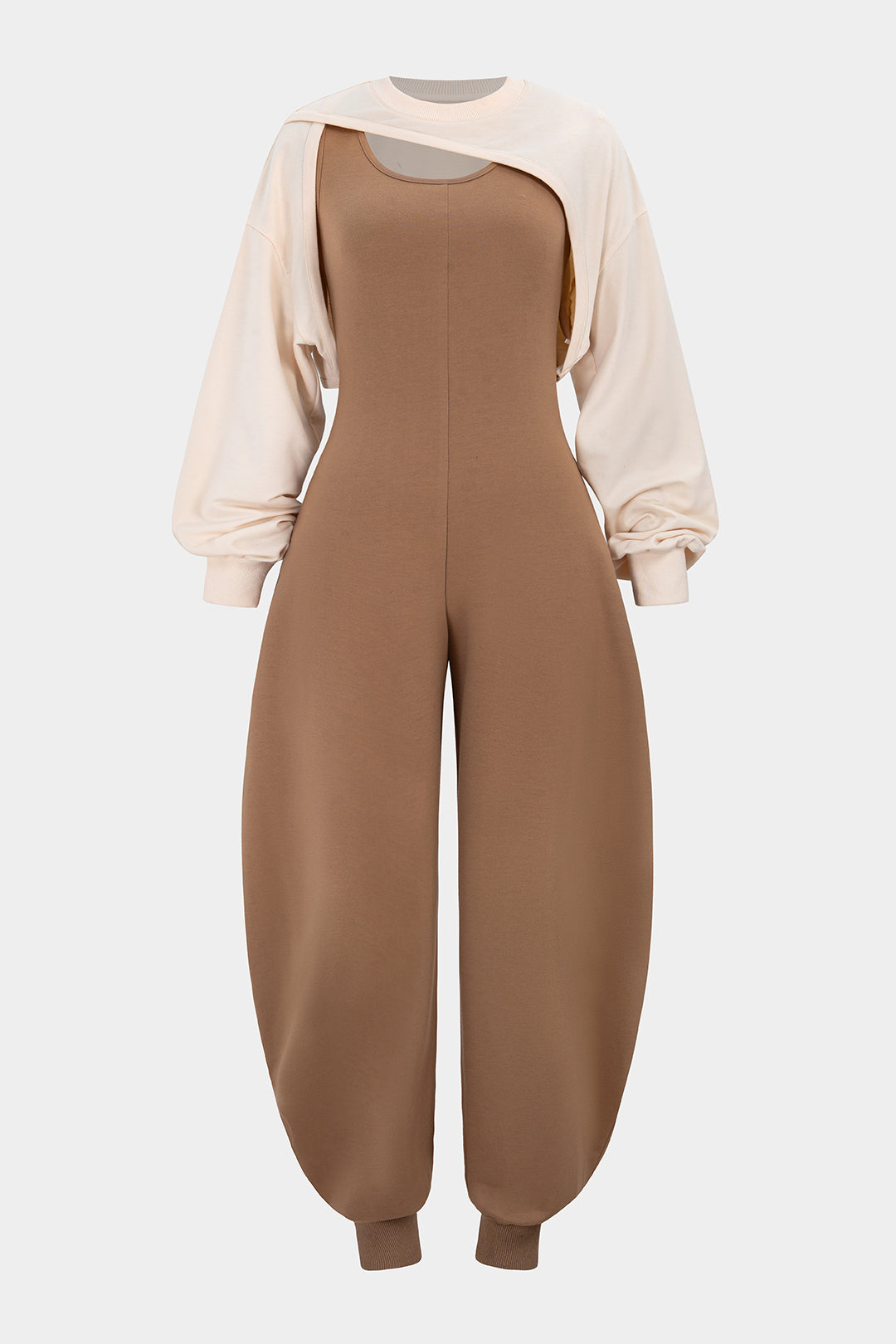 Solid Long-Sleeve Top And Sleeveless Jumpsuit Set
