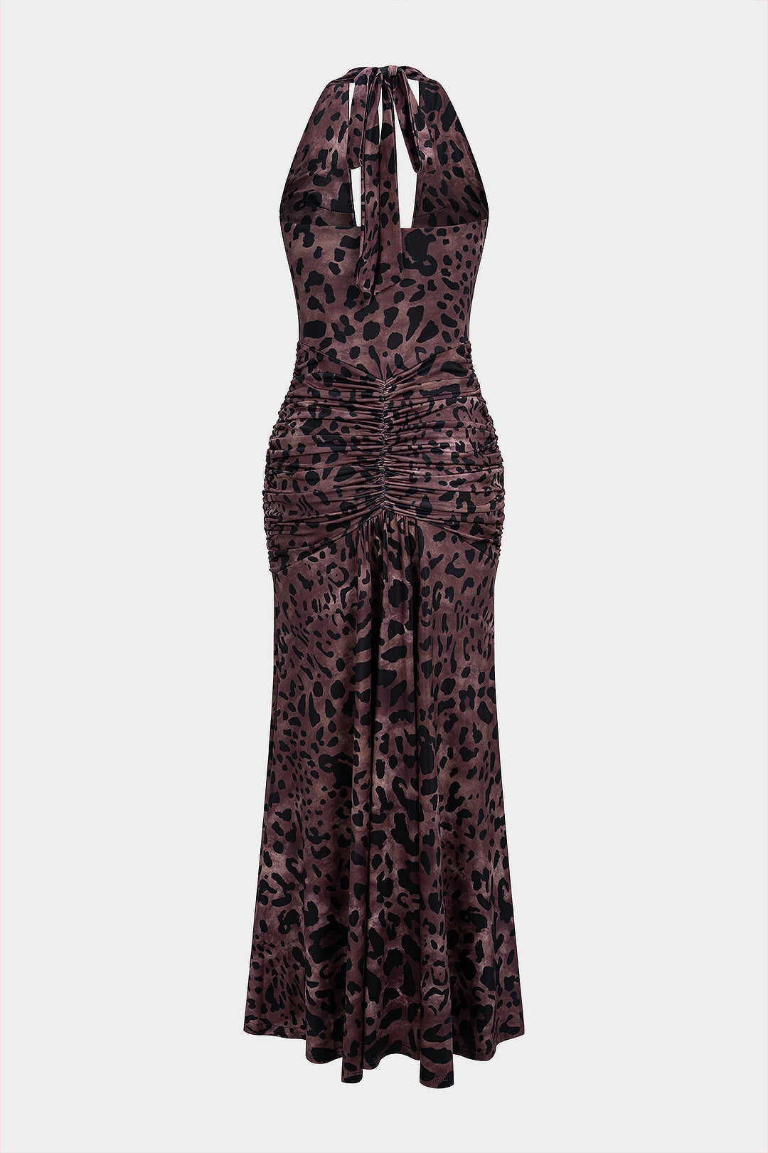 Leopard Print Halter Neck Backless Tie-Up Sleeveless Maxi Dress