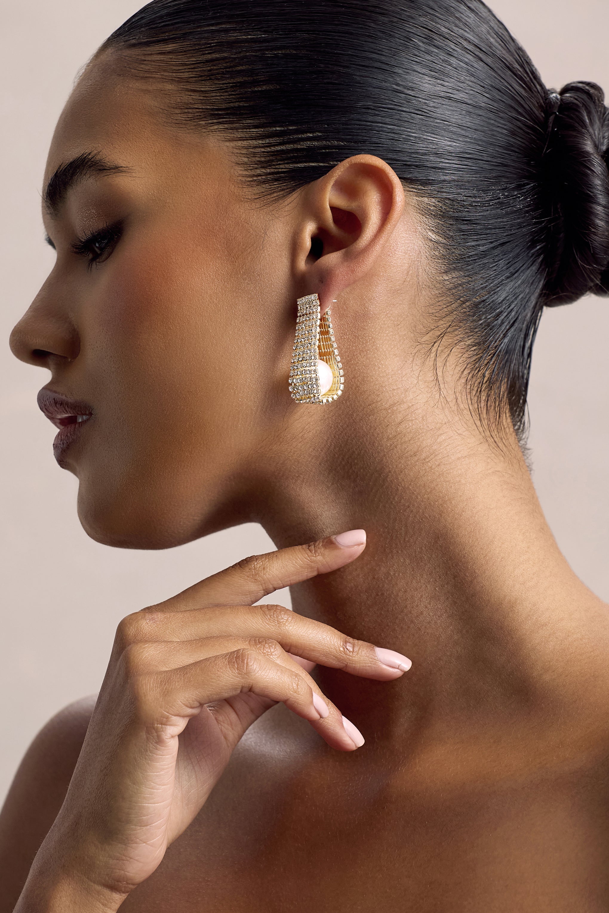 Lumen | Gold Diamante Pearl Statement Earrings