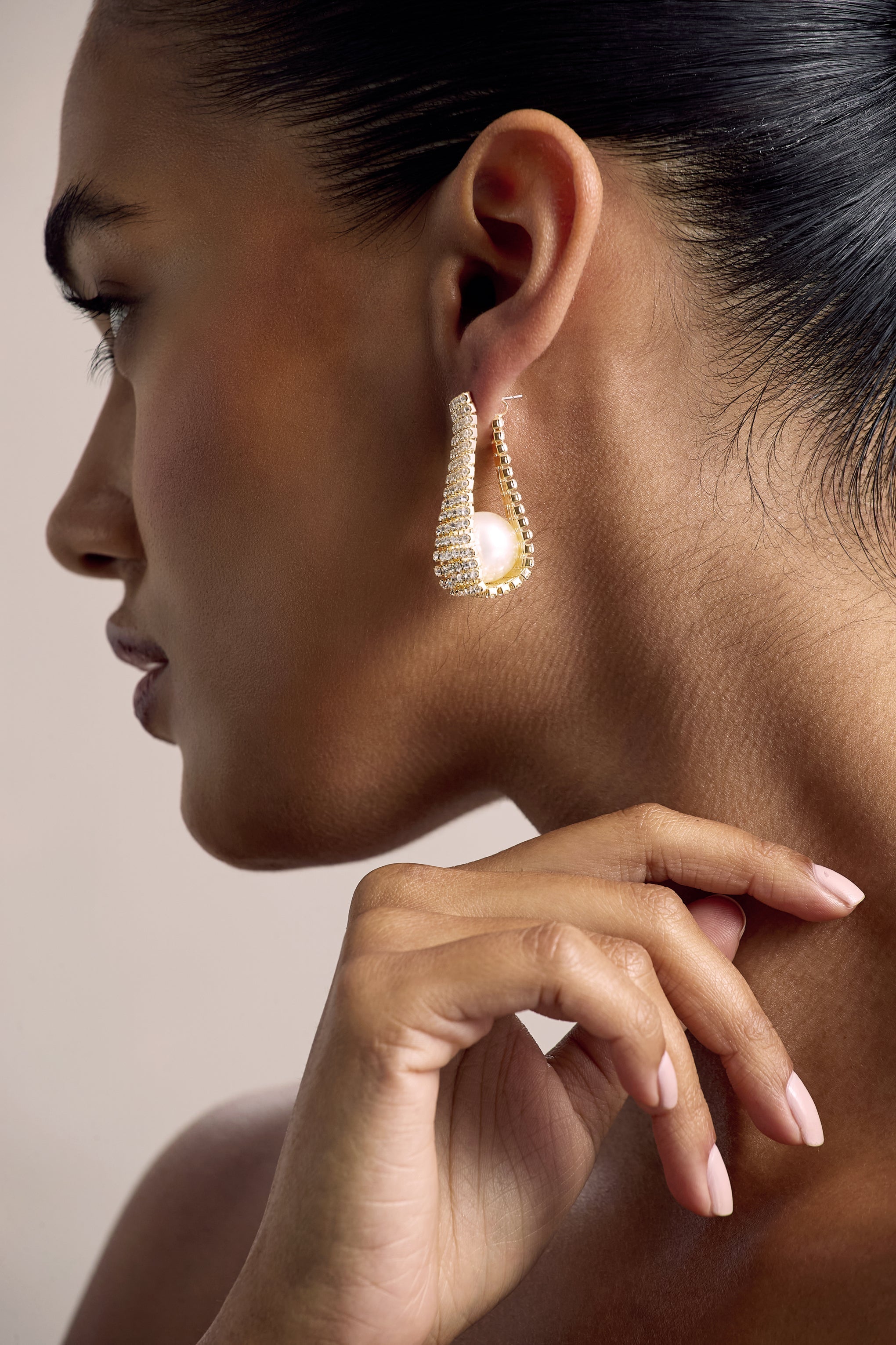 Lumen | Gold Diamante Pearl Statement Earrings