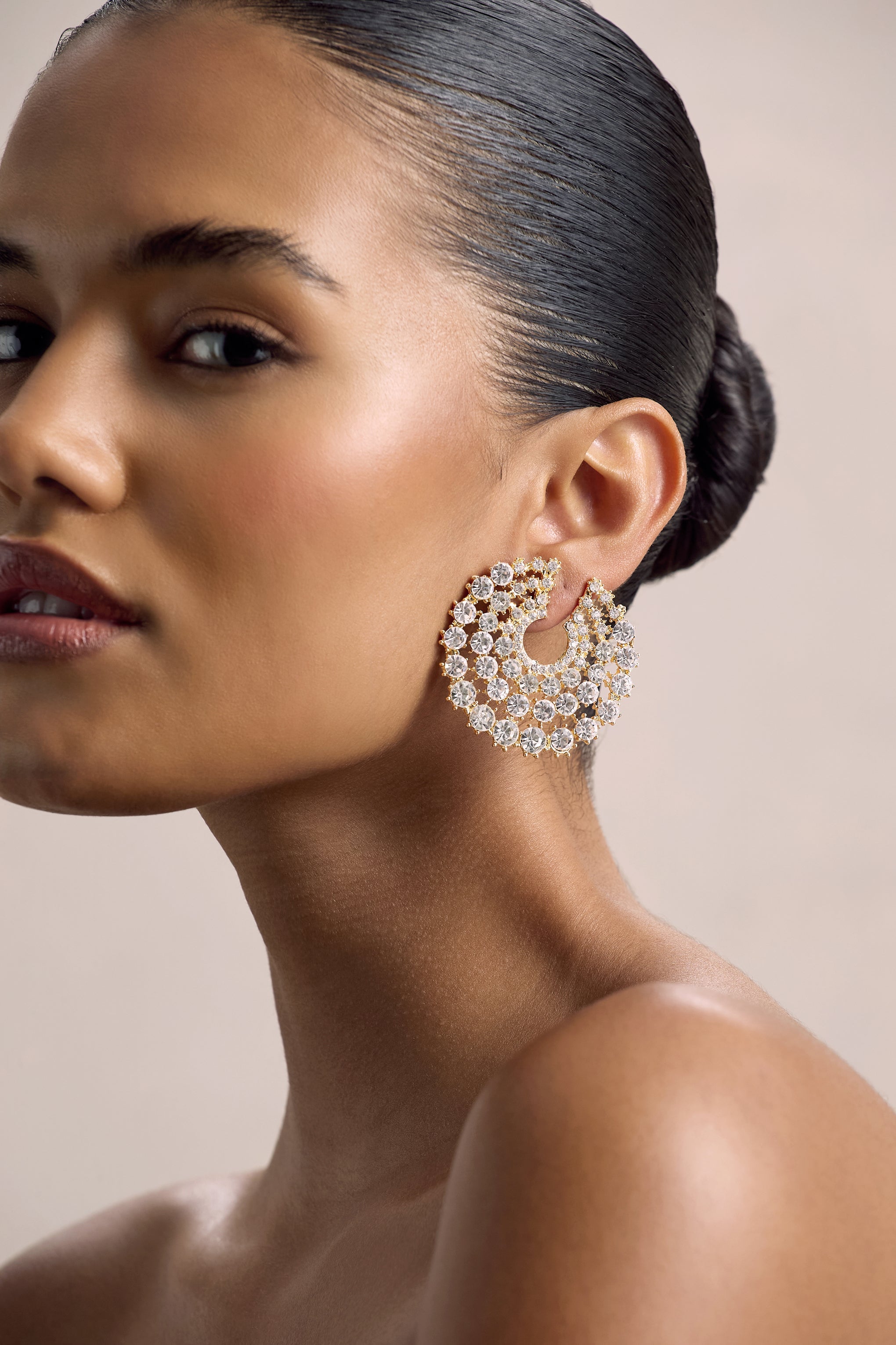 Sparkler | Gold Diamante Statement Circle Earrings