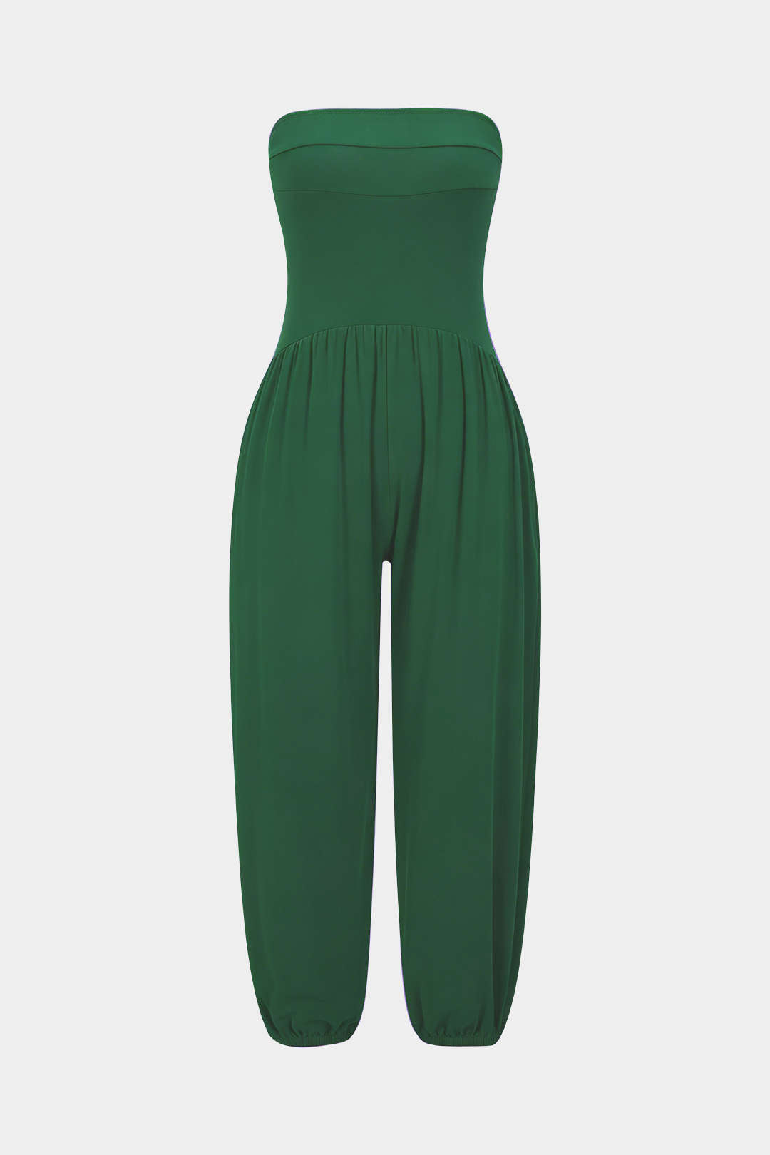 Solid Ruched Strapless Jumpsuit