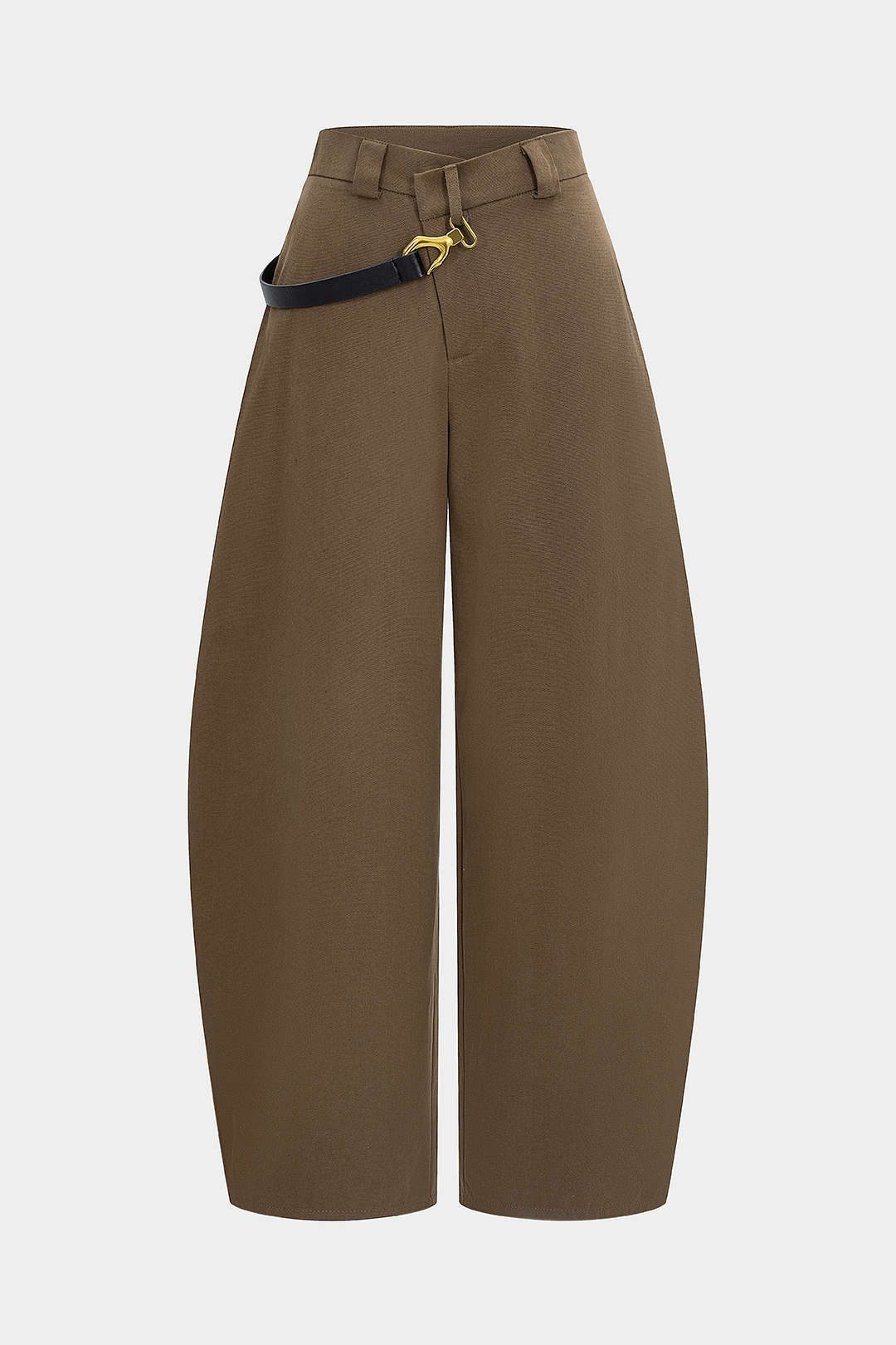 Asymmetrical Metallic Decor Barrel Trousers