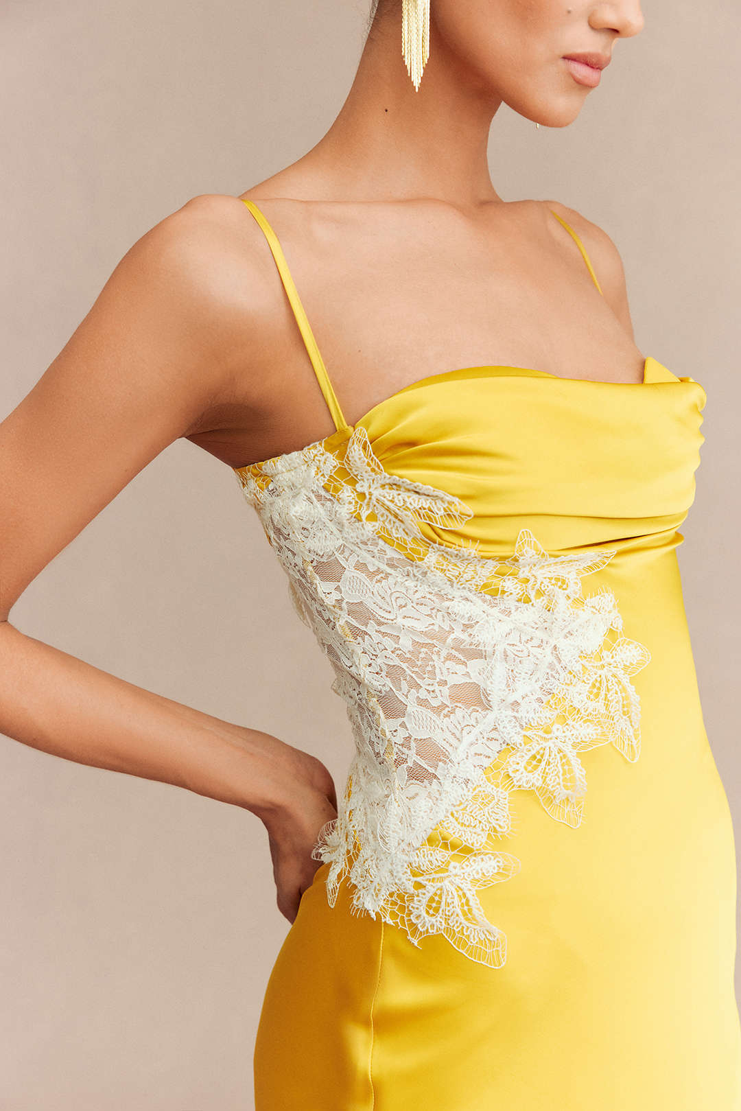 Lace Trim Patchwork Satin Asymmetrical Sleeveless Maxi Dress