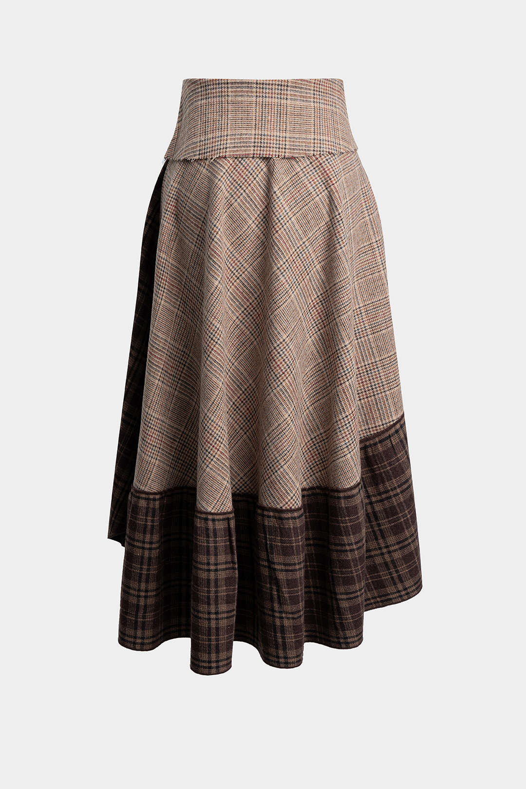Plaid Print Contrast Asymmetrical Skirt