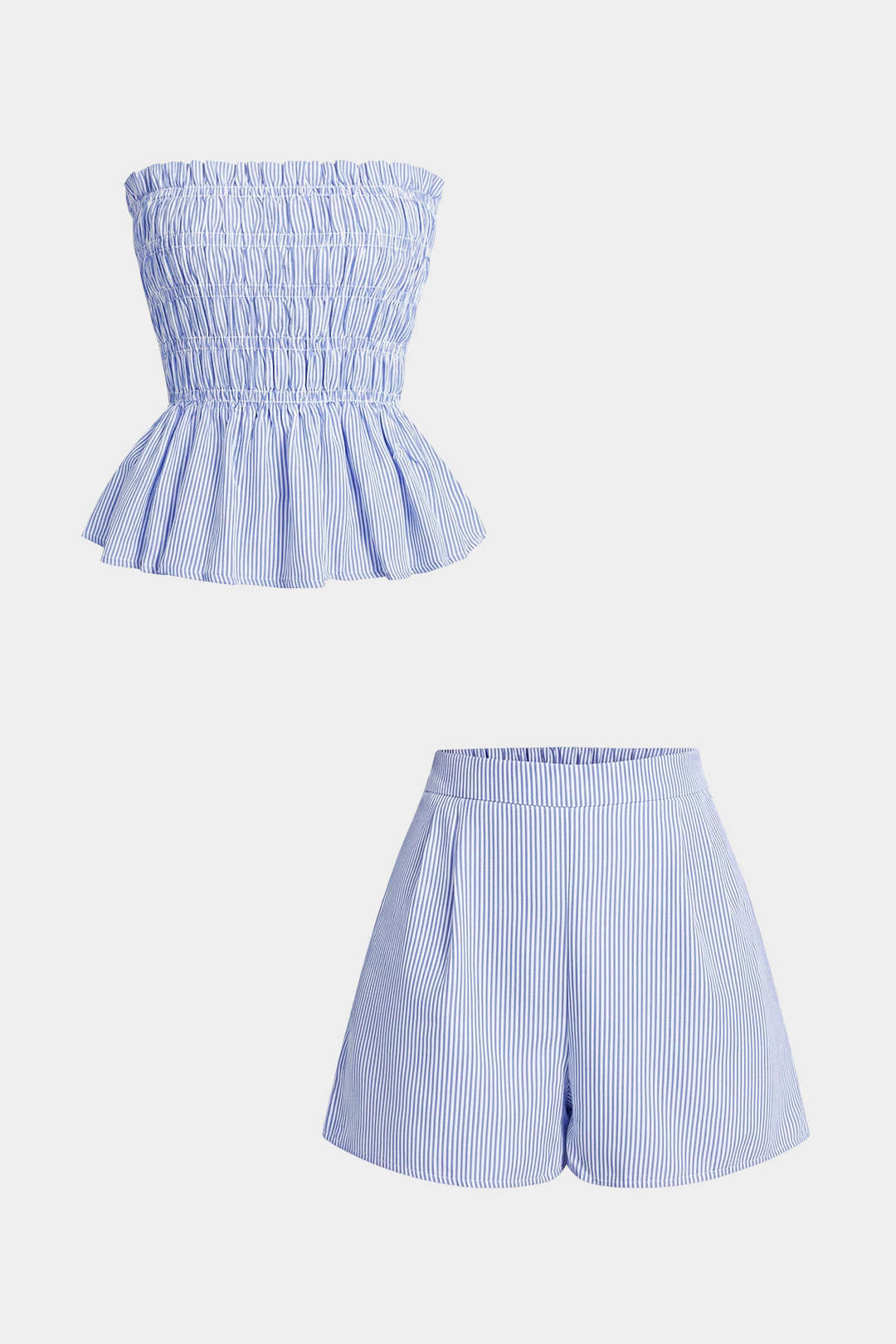 Stripes Print Scallop Edge Tube Top And Shorts Set