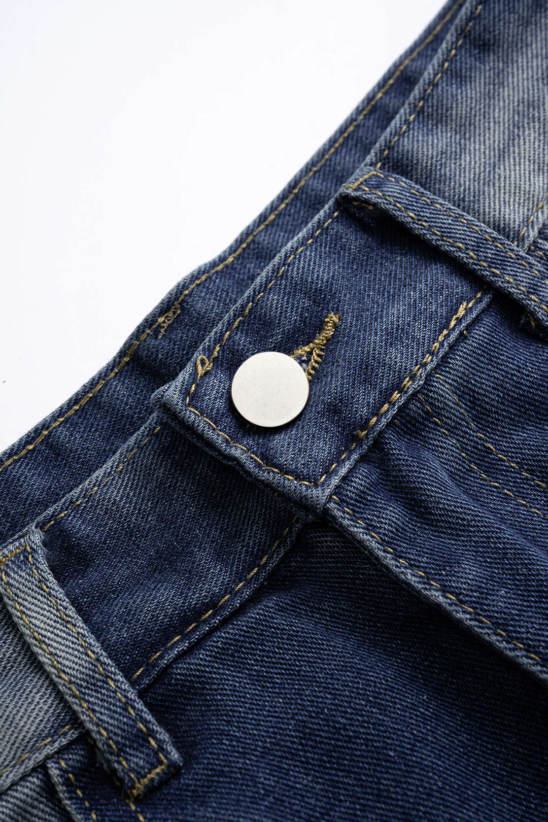 Denim Letter Print Frayed Studded Pocket Wide Leg Jeans
