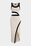 Contrast Print Cut Out Sleeveless Midi Dress