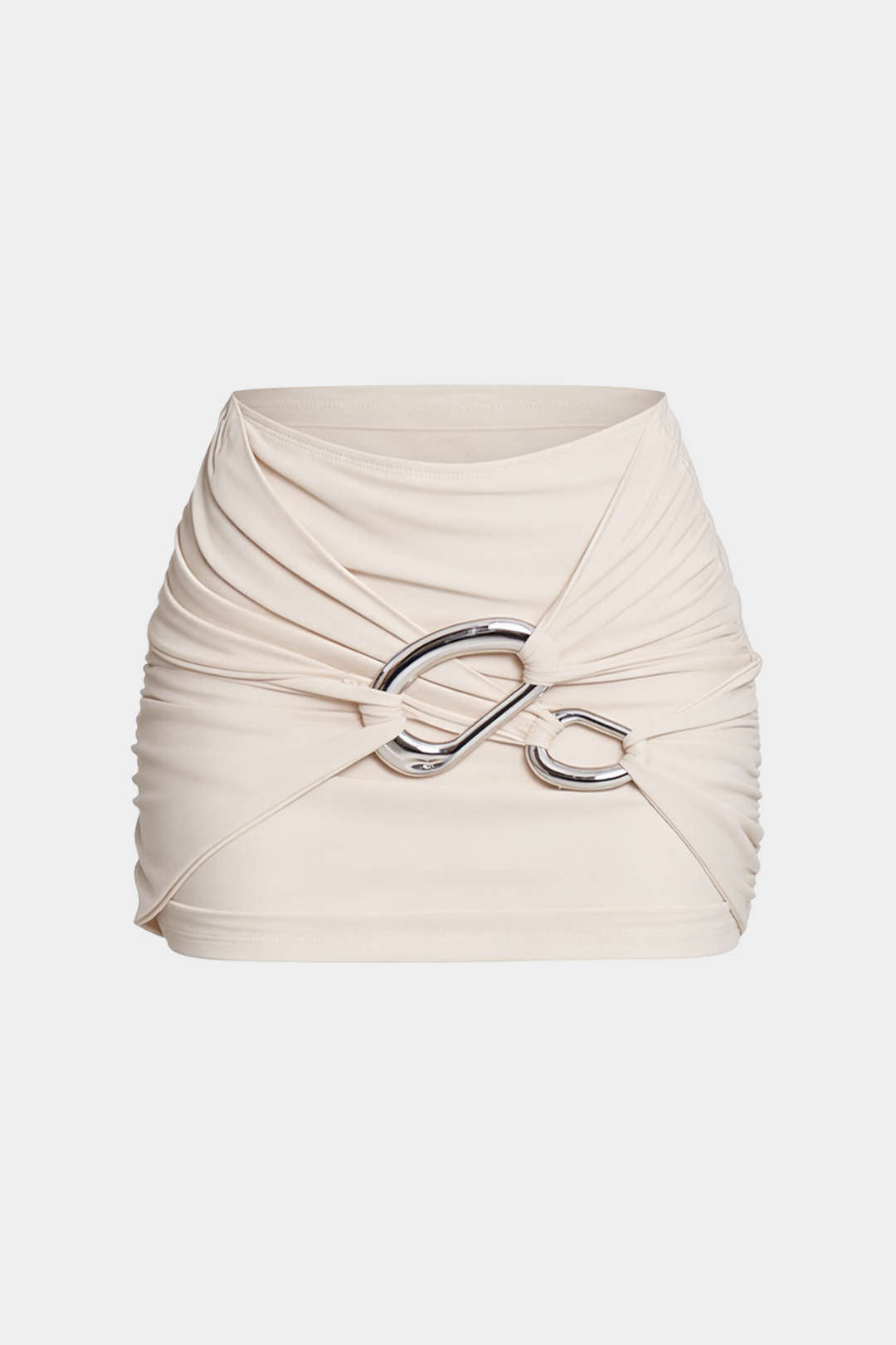 Ruched Asymmetrical Metallic Decor Mini Skirt